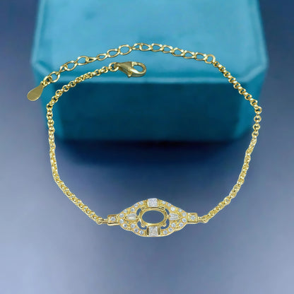 Sterling Silver DIY Bracelet Holder with 4x6mm Ellipse Zircon