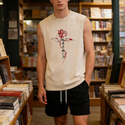 Summer Men's Washed Tank Top & Athletic Shorts Set Retro Graphic Print