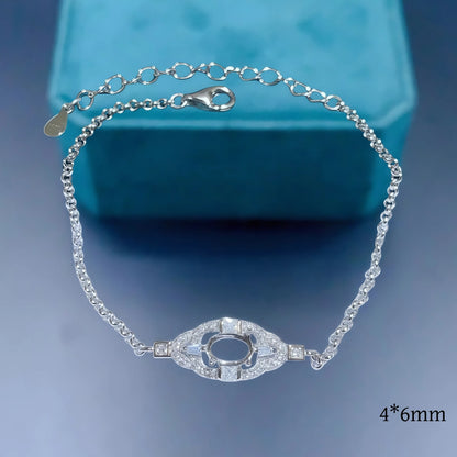 Sterling Silver DIY Bracelet Holder with 4x6mm Ellipse Zircon