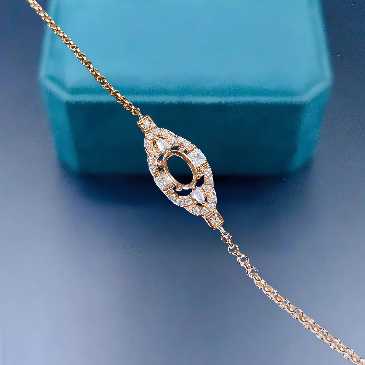 Sterling Silver DIY Bracelet Holder with 4x6mm Ellipse Zircon