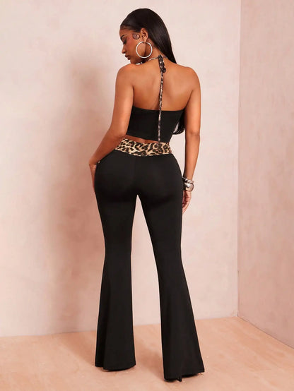 Women’s Y2K Leopard Patchwork Camisole & Flare Pants Set