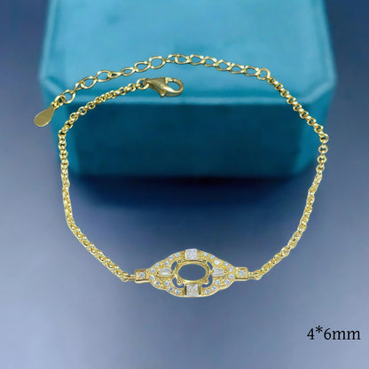 Sterling Silver DIY Bracelet Holder with 4x6mm Ellipse Zircon