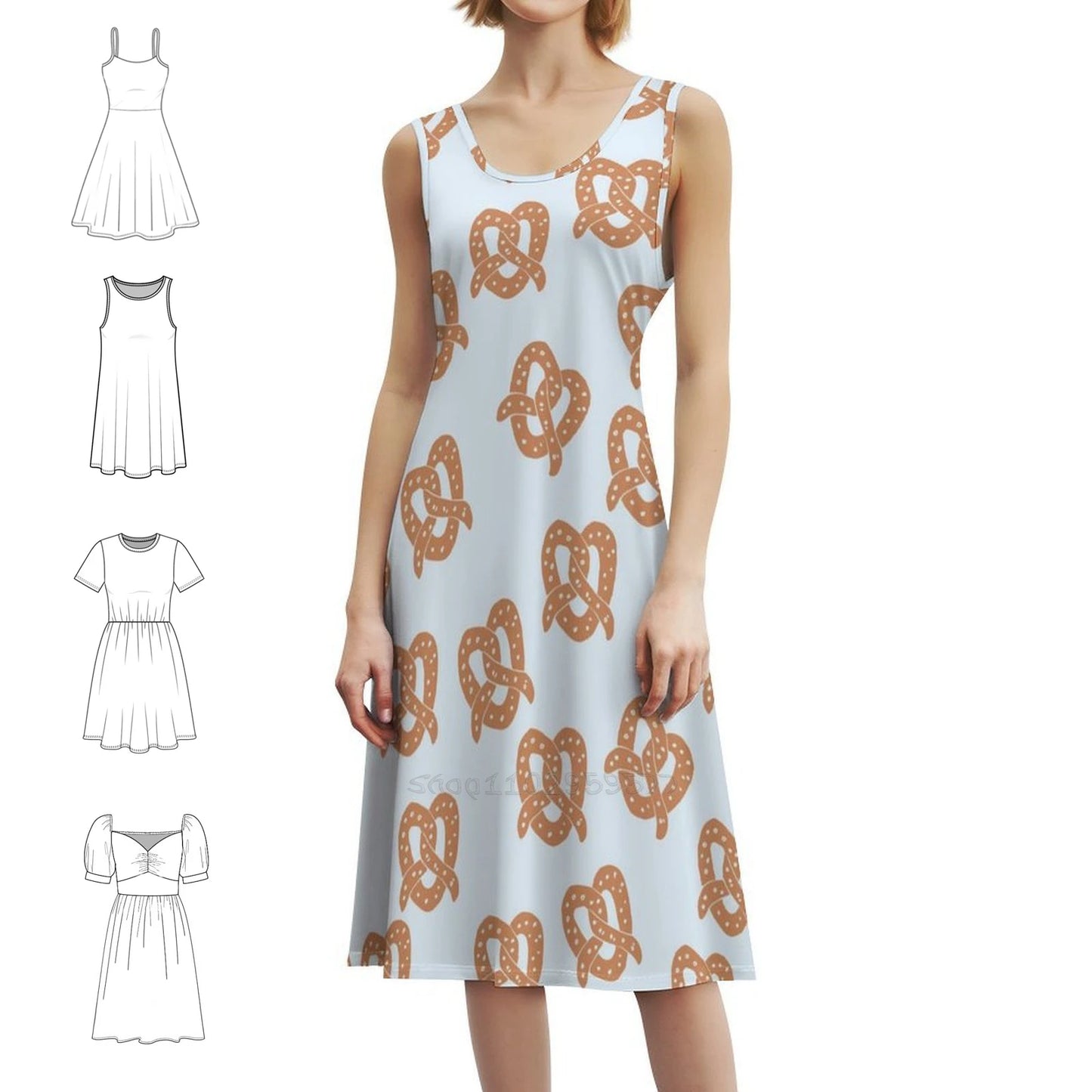 Cute Pretzel Print Women’s Streetwear Party Dress