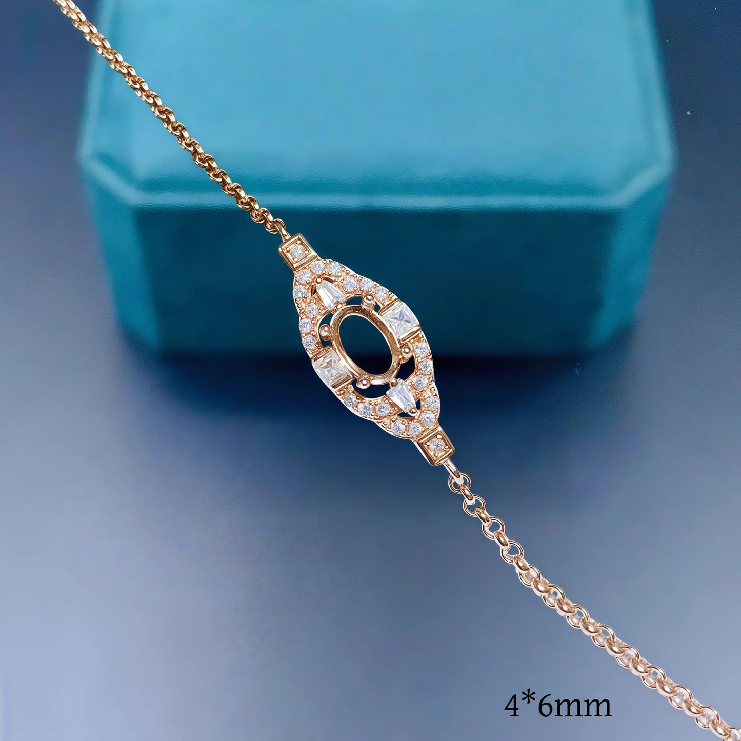 Sterling Silver DIY Bracelet Holder with 4x6mm Ellipse Zircon