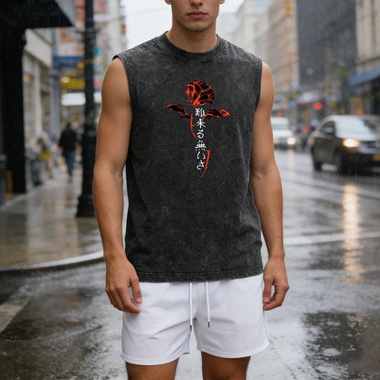 Summer Men's Washed Tank Top & Athletic Shorts Set Retro Graphic Print