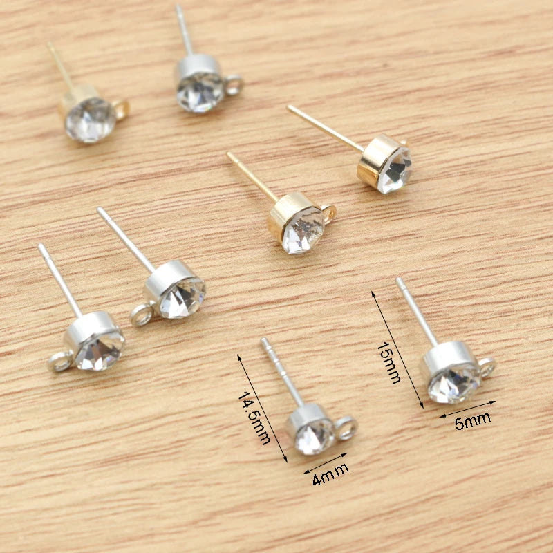 50pcs Zircon Stud Earrings Pins – DIY Jewelry Making Accessories