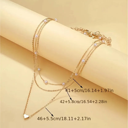 Women’s Imitation Pearl Necklace Set – Gold Love Pendant