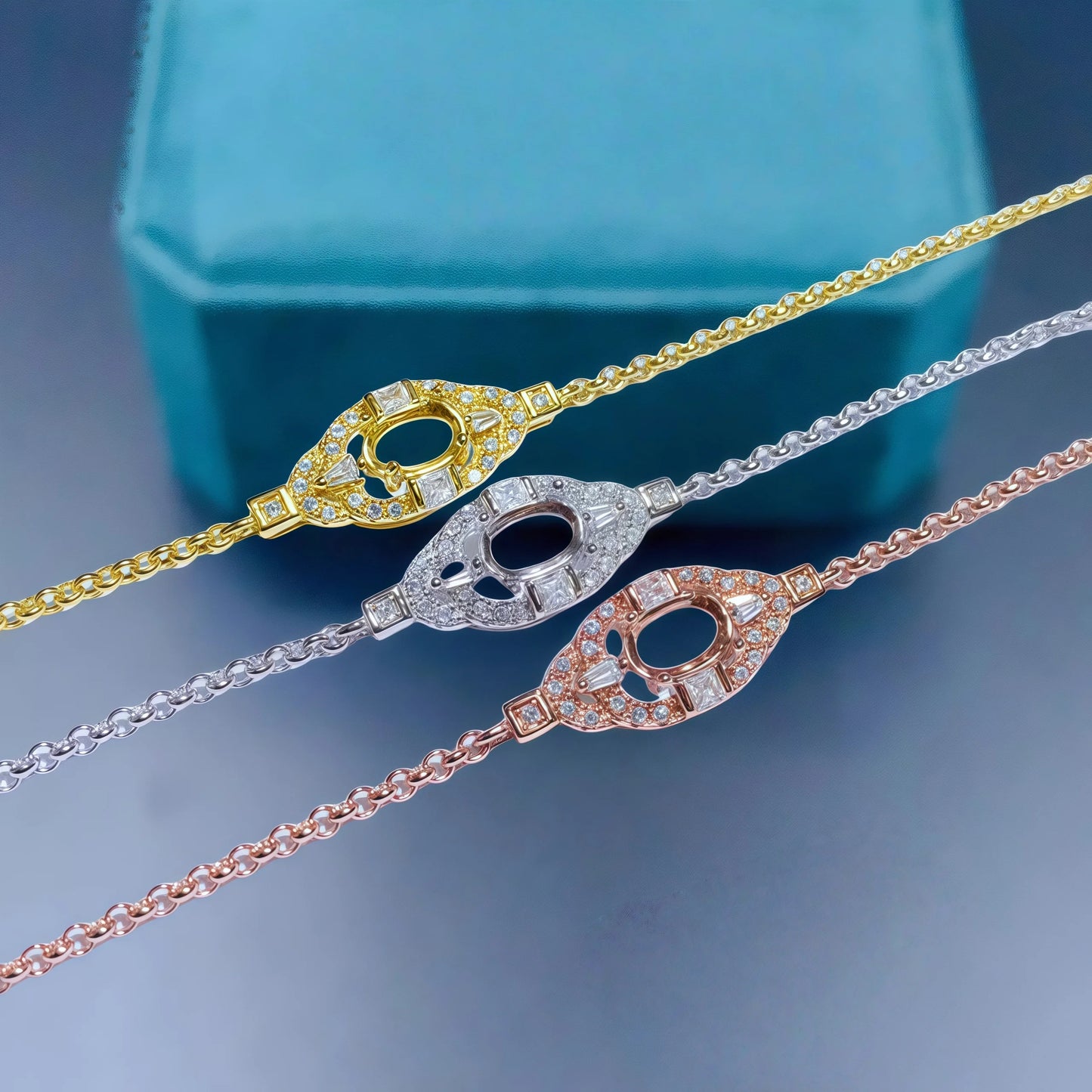 Sterling Silver DIY Bracelet Holder with 4x6mm Ellipse Zircon