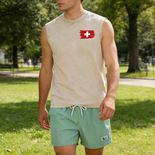 Men’s 2-Piece Outfit Vintage Sleeveless Tee & Pinstripe Swim Short