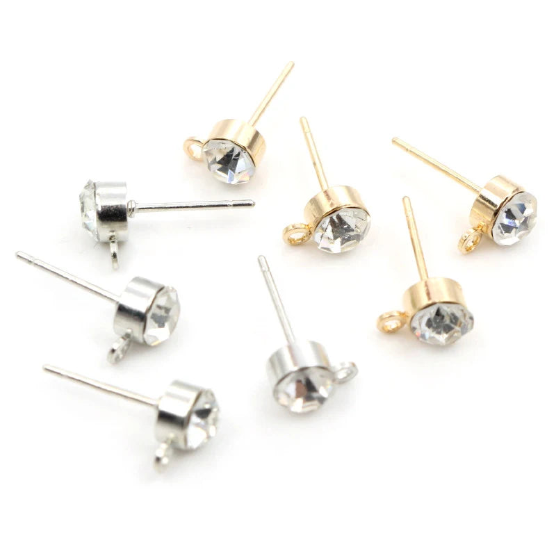 50pcs Zircon Stud Earrings Pins – DIY Jewelry Making Accessories